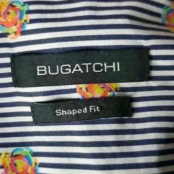 Bugatchi Men's Shaped Fit Spring Rose Print Pin Stripe Button Up Shirt sz M - Picture 8 of 11